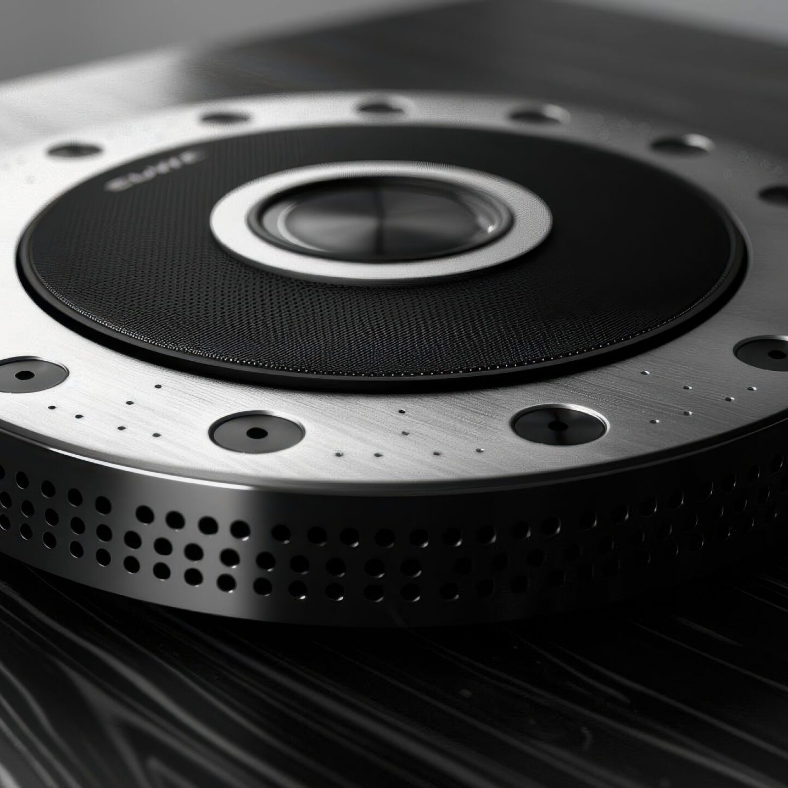 Create a chrome effect design for a high-end audio equipment brand